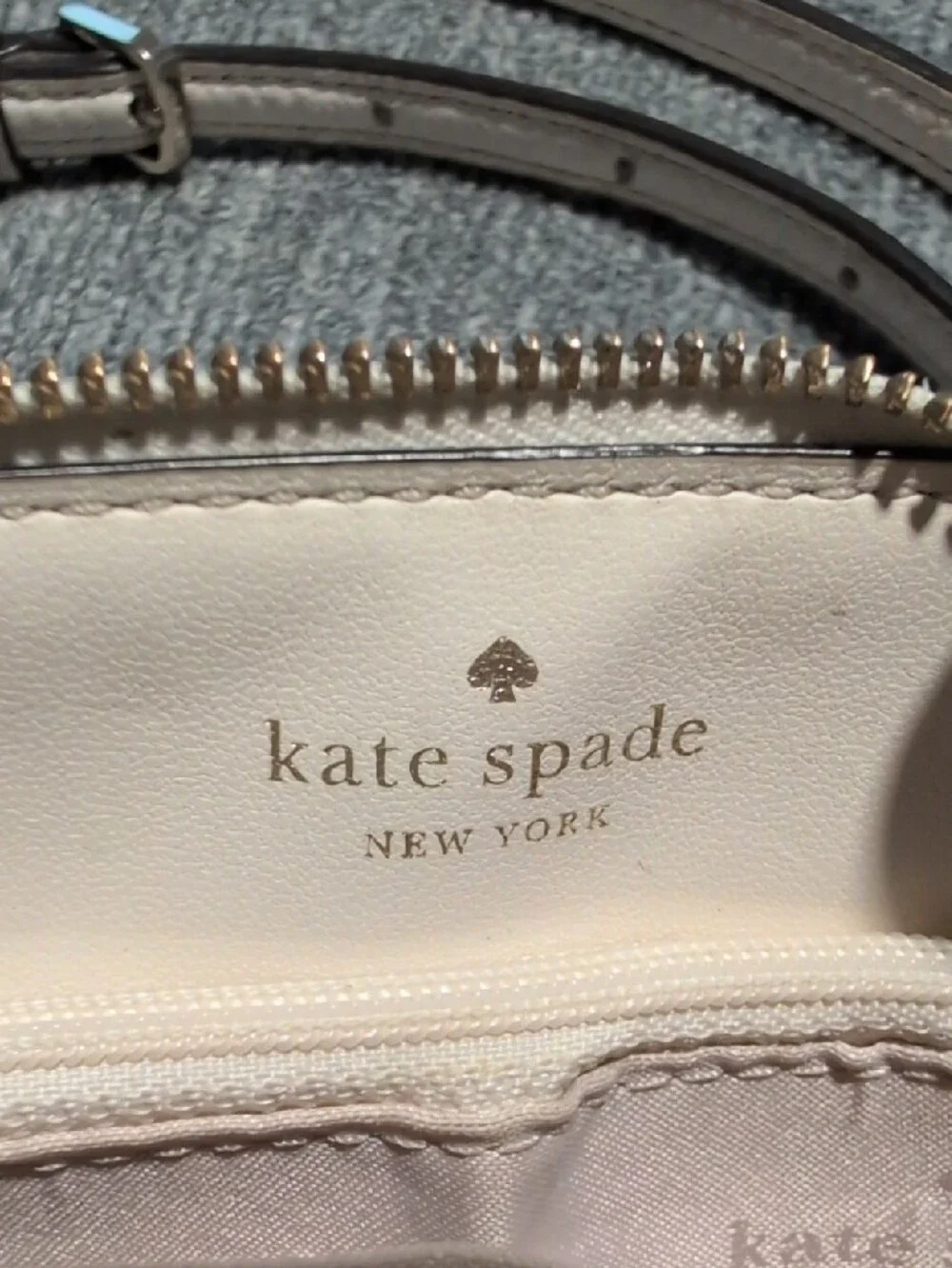 kate spade Off White and Gold Pebbled Leather Crossbody with Adjustable Strap